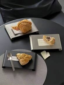 1pc Ins Style Stainless Steel Plate, Premium Cafe Bread Plate, Exquisite Afternoon Tea Dessert Plate, Afternoon Tea Platter - Multicolor - View 2