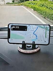 PVC Material Shiny Rhinestone Car Phone Holder, Universal Dashboard Phone Holder, Adjustable Vehicle GPS Stand, Cute Rotating Clip Suitable For Both Landscape And Portrait Mode - A - View 9