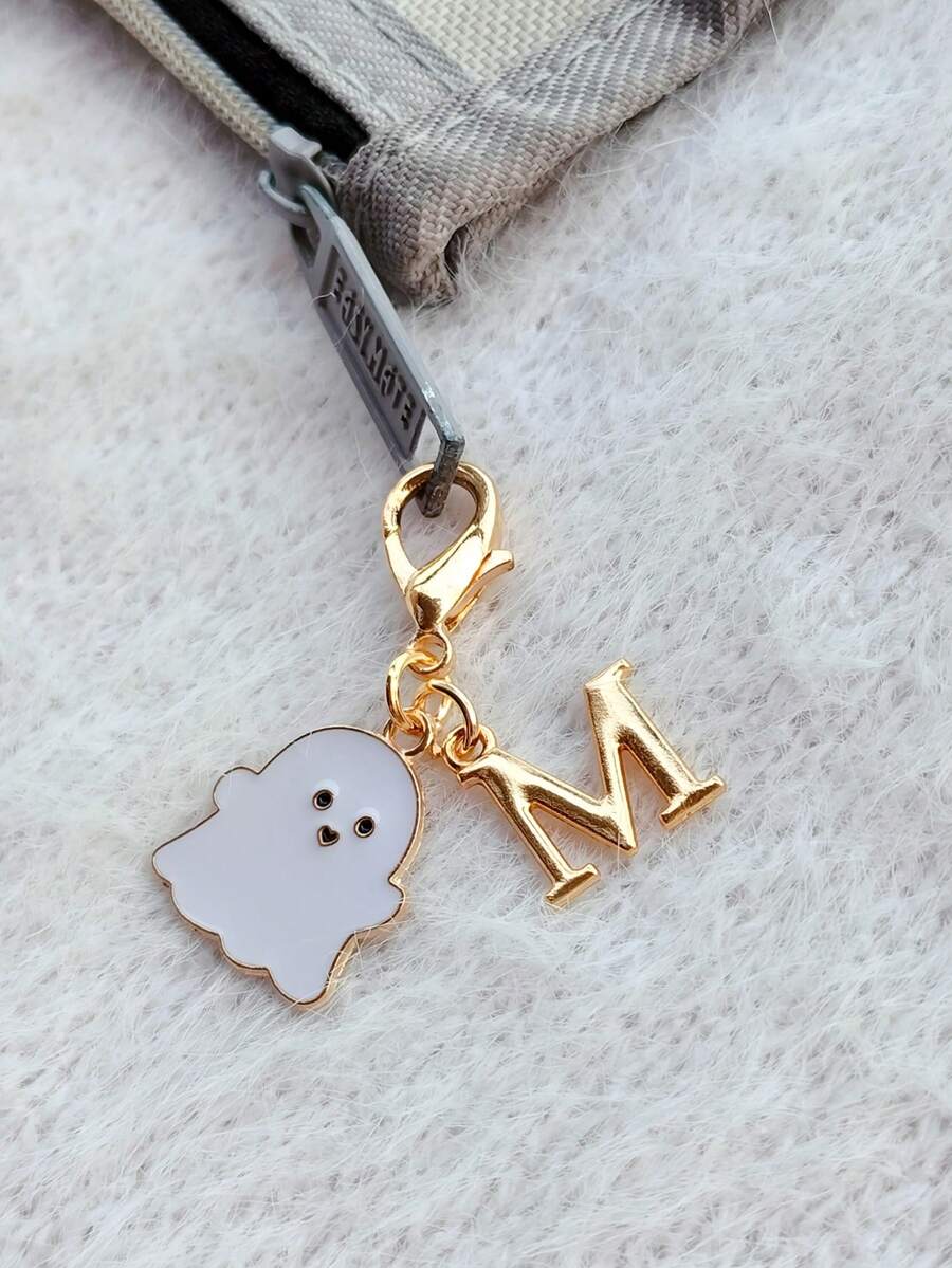 1PC Zinc Alloy Ghost Pendant And Letter Marked Keychain Charm, Bag, Backpack, Wallet, File Bag, Car Key Accessory Pendant, Holiday Party Gift, Birthday Gift, Mother's Day/Father's Day Gift, Back To School/Graduation Season Gift, Halloween Gift, Creative Handmade Keychain - Multicolor - View 1