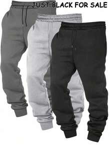 Men's Basic Black Athletic Joggers, Elastic Waist & Ankle Cuffs, Lightweight Casual Pants For Daily Wear Ideal As Christmas Gifts And Halloween Gifts. - Black - View 1