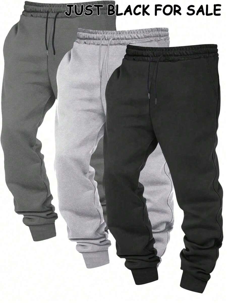 Men's Basic Black Athletic Joggers, Elastic Waist & Ankle Cuffs, Lightweight Casual Pants For Daily Wear Ideal As Christmas Gifts And Halloween Gifts. - Black - View 1