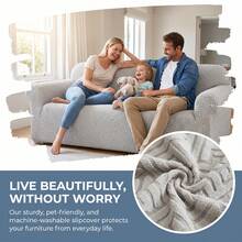 Premium Minimalist Jacquard Sofa Cover, Soft & Skin-Friendly, 360° Full Protection Elastic Sofa Slipcover, Includes Foam Fixing Strip For Enhanced Anti-Slip, Machine Washable - Light Gray - View 8