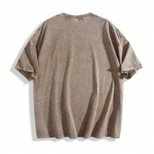 Women Vintage Washed Tee, 230G Thick Oversized Crew Neck Short Sleeve, Retro Street Loose Fit Casual Top For Spring Summer Machine Washable Daily Wear - 咖啡棕 - 查看 2