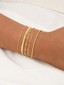 5pcs/Set Elegant Stackable Gold Bracelets, Suitable For Women's Daily Wear (Random Bead Quantity, Fixed Length) - Gold - View 3