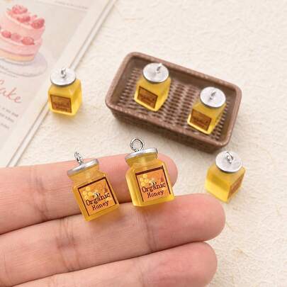 5/10pcs Cartoon Cute Resin Simulated Honey Jam Bottle Pendant, Yellow Honey Jam Square Bottle Design, Suitable For DIY Jewelry Making, Perfect For Party Accessories, Earrings, Necklaces, Bag Charms
