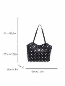 Simple Polka Dot Pattern Large Tote Handbag, Adjustable Metal Lock Shoulder Bag Lightweight Portable Purse For Daily Casual Occasions - Black - View 2