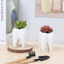 1pc Small Ceramic Dental Storage Bucket, Multi-Use Pen Holder, Cosmetic & Toothbrush Organizer, Succulent Flower Pot, Desktop Decor For Home Bedroom Office, Ideal Dental Gift - Storage - View 6