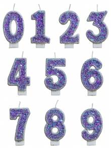 1 pezzo Candela numero 0-9 con pentagramma glitterato viola, stile principessa, stile girly, fatta a mano fai-da-te, decorazione per torta di compleanno per bambini - Lilla Viola - Visualizzare 7