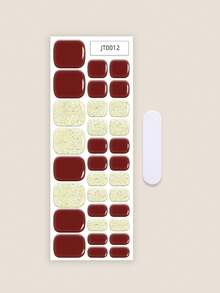 New Cross-Border Semi-Cured Gel Toe Nail Stickers, Glitter Shiny Design, In Stock Wholesale, Waterproof And Long-Lasting - Redwood - View 3