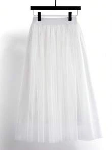 1pc Women's High Waist Long Solid Color Mesh Tutu Skirt - Multicolor - View 8
