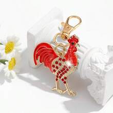 Lucky Golden Rooster Keychain, Red Rhinestone Rooster Pendant, New Year Festive Gift, Bag Accessory - Red - View 6