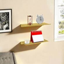 2 Pack Metal Floating Wall Mount Storage Shelves 30*12.5*3.2CM, Adhesive Wall Display Rack For Succulents, Fragrance Diffusers And Decor Ornaments, Hanging Organizer For Bedroom Study Office Wall Decor Storage - Gold - View 3