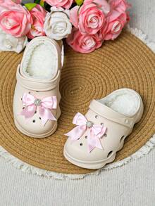 HOEASE Sandal Dalam Ruangan Musim Dingin Anak Perempuan, Berlapisan Bulu Halus, Sol Lembut EVA, Desain Slip-On, Cocok untuk Cuaca Dingin, Hadiah Ideal untuk Halloween dan Natal - Krem - View 3