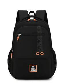 Unisex Backpack, Black & Grey Contrast Color Sports Star Logo Daily Use Bag, Multiple Front Zipper Pockets, Suitable For School, Gym, Daily Commute - Multicolor - View 4