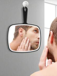 1pc Handheld Mirror With Handle, Designed For Hair Salon, Square Black Portable Mirror, Bathroom Shaving Mirror, Hangable, Multiple Colors Available, Home Decor Mirror, Student Dorm Portable Makeup Mirror - Multicolor - View 9