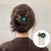 5pcs Women's Vintage Hair Combs Decor, Butterfly Flower Leaf Pearl Rhinestone Metal Hair Combs With Teeth Clips, Crystal Bridal Hair Pins, Suitable For Wedding Accessories, Daily Wear, Halloween - Multicolor - View 4