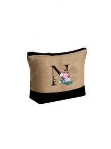 Women's Beach Tote Bag With Shoulder Strap, Pink Peony Flower A-Z Letter Print Tote Bag, Comes With Shoulder Strap And Makeup Bag; Vacation Beach Commute Shopping Bag, Gift Bag With Side Pockets, Large Capacity Handbag, Can Hold Books, Cosmetics, Parasol, Suitable For Daily Commute, Travel, Picnic, Camping, Students, Large Capacity Laptop Tote Bag, Student Commute Canvas Bag, Back To School Gift, Teacher's Day Gift - Multicolor - View 33