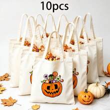 1/5/10pcs Cute Pumpkin Ghost Skeleton Bat Spider Black Cat Little Devil Lantern Pattern Halloween Theme Reusable Fabric Tote Shopping Bags Trick Or Treat Bags, Small Batch Multi-Piece Set Trick Or Treat Bags Storage Bags, Essential Halloween Shopping Gift Packaging Bags, Suitable For Christmas Decoration Indoor Outdoor Yard Garden Lawn Entrance Small Gifts, Essential Halloween Party Small Gift Storage Bags Gift Bags - Multicolor - View 44
