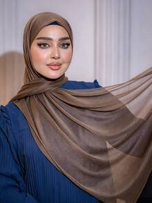 1PC Summer Breathable Knitted Elastic Jersey Muslim Hijab Shimmer Hijabs - Multicolor - View 1