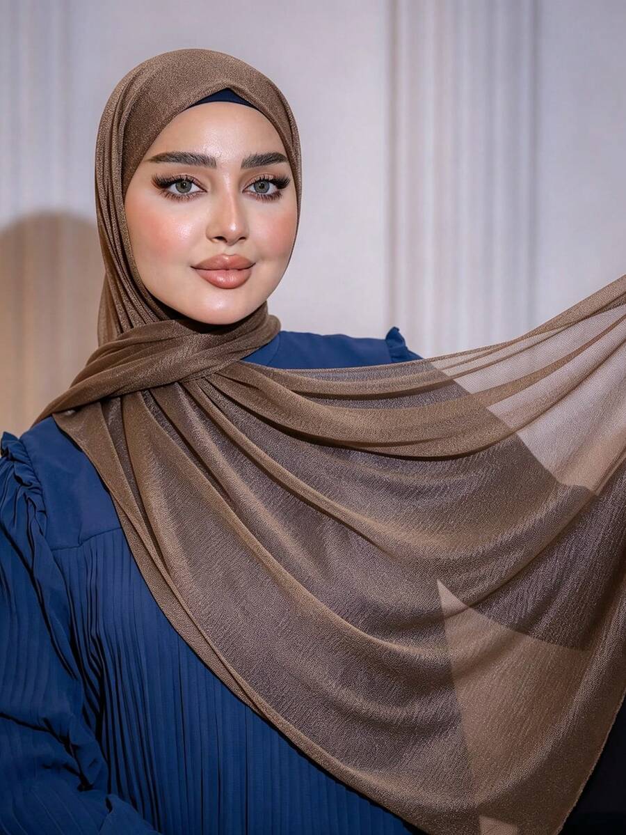1PC Summer Breathable Knitted Elastic Jersey Muslim Hijab Shimmer Hijabs - Multicolor - View 1
