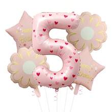 40 Inch Pastel Printed Number Foil Balloon Set, Floral & Heart Pattern Digital Mylar Balloons With Daisy Flower & Happy Birthday Star Balloons, Neutral Milestone Birthday Party Decorations, Photo Booth Supplies - Flower Balloon - View 13