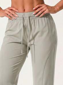 AHTELB Women's Summer Lightweight Flared Pants, Elastic Waist Drawstring Design, Thin Stretch Breathable Quick-Dry Yoga Workout Sports Flared Pants, Ribbed Elastic Drawstring Waistband, Adjustable Fit, No Pressure, 3D Cut Design, Simple Yet Stylish, Loose Straight Leg, Flattering For All Leg Shapes, Hiking Pants, For Friends, Wives, And Girlfriends. - Beige - View 3