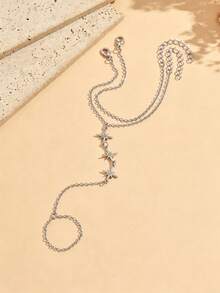 Bộ 2 chiếc vòng tay ngón nối liền phong cách tối giản cổ điển màu bạc, đính đá rhinestone lấp lánh hình ngôi sao, trang sức tay thời trang nữ phù hợp đeo hàng ngày và dự tiệc - Bạc - Xem 3