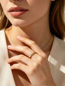 1pc Elegant Stainless Steel Women's Ring With Inlaid Decoration, Suitable For Casual, Date, Multi-Scenario Wear Or As A Holiday Gift For Friends - Gold - View 5