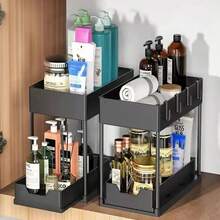 1pc Single Layer Pull-Out Storage Rack, Under Sink Drainage Storage Rack With Hooks, Kitchen Storage Drawer, Easy To Disassemble And Clean Storage Rack - Multiple Colors - View 8