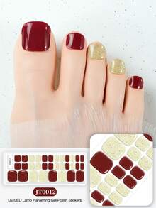 New Cross-Border Semi-Cured Gel Toe Nail Stickers, Glitter Shiny Design, In Stock Wholesale, Waterproof And Long-Lasting - Redwood - View 9