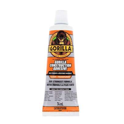 Gorilla Max Strength Construction Adhesive, 2.5 Oz (Pack Of 1), Clear, Waterproof For Quick Fixes Touch Ups, Bonds Wood Metal Glass Tile Stone