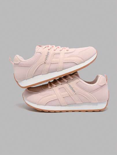 RENBEN 1 par de zapatillas deportivas casuales para mujer de todas las estaciones, estilo deportivo casual, parte superior con paneles rosas, caña baja, puntera redonda, con cordones, suaves, para uso diario, compras, viajes y actividades al aire libre