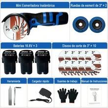 Mini Amoladora Angular Inalámbrica WANSE de 75 mm para Metal y Cerámica con 3 Baterías de 16.8 V - Azul marino - Ver 4