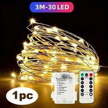 10m/20m 100/200 LED 灯串，暖白色，带 8 功能遥控器，防水闪烁 LED 灯，适用于卧室、宿舍、后院、婚礼、树木、墙壁、装饰 - 金色 - 查看 16