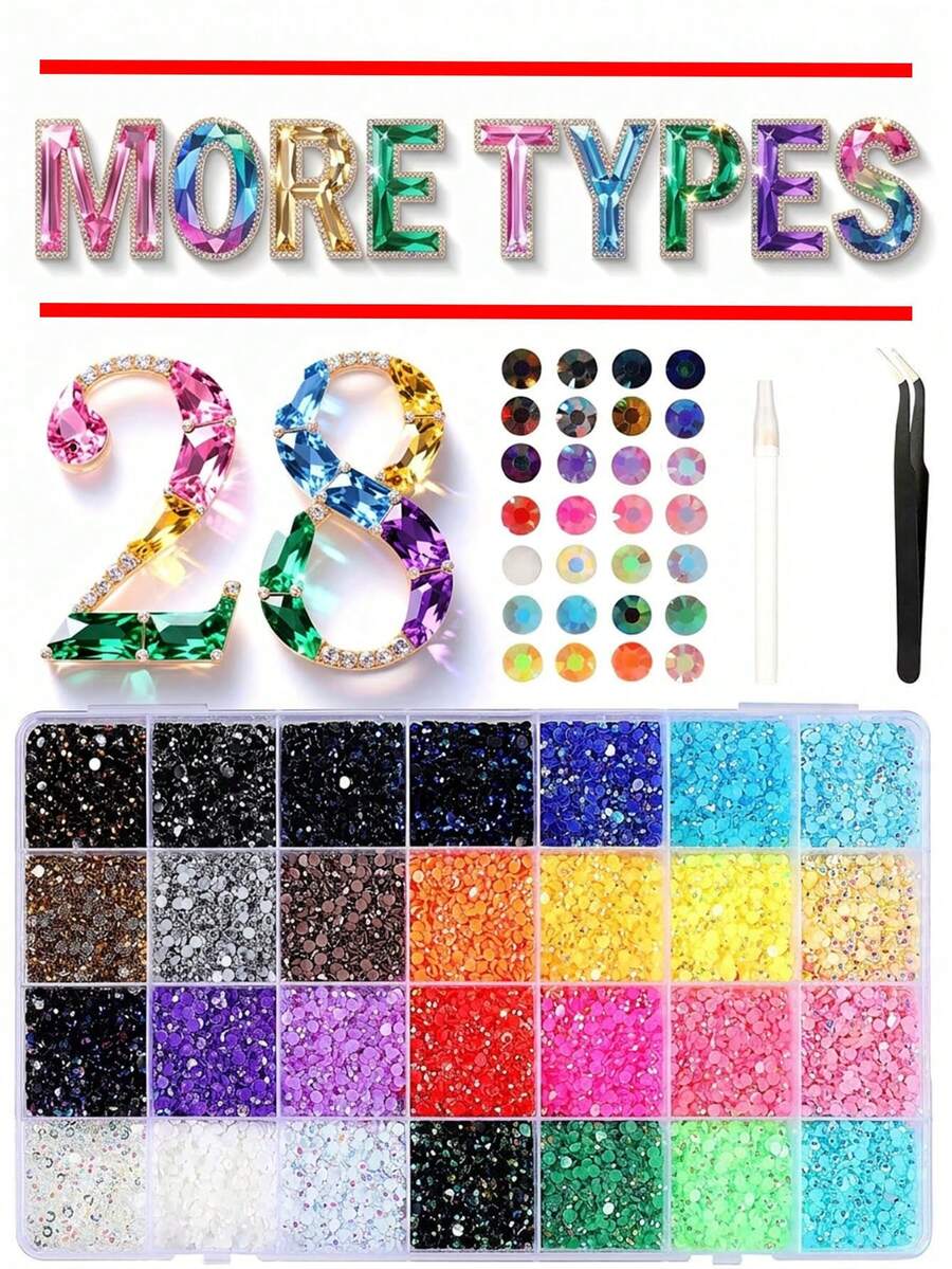 Mixed Color Crystal Rhinestone Decoration Set, 15/24/28/30/32/40 Colors, Includes Tweezers, Suitable For Clothing, Cups, Shoes, Fabric And Other DIY Decorations - Rhinestones - View 1