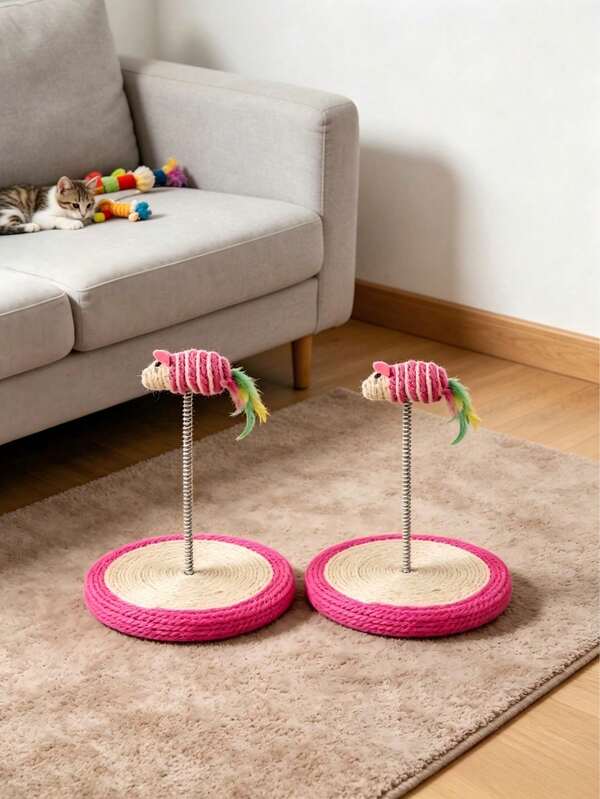1 Piece Sisal Mouse Spring Turntable, Wear-Resistant And Scratch-Resistant To Protect Furniture. The Bouncing Spring Arouses Cats' Interest, Integrated Stable Structure Prevents Tipping Over Easily