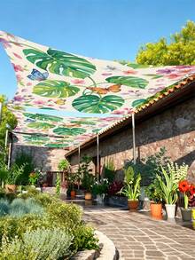 1pc Butterfly And Floral Print Design Sunshade, Outdoor Adventure Sunshade And Canopy, 2D Flat Printed Tent, Washable, Suitable For Garden, Camping, Beach And Other Multiple Scenarios, Comes With 4 Fixing Ropes And 4 Ground Stakes, Frame Not Included - Multicolor - View 7