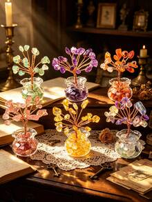 1pc Natural Crystal Tree Of Life Ornament, Handmade Healing Gemstone Wealth Tree, Suitable For Car, Home, Bedroom, Study, Living Room And Office Lucky Craft, Perfect Gift For Women - Multiple Styles - View 2