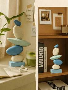 Stacked Stone Sculpture - Abstract Balanced Rock Resin Sculpture, Fashionable And Elegant Design, Decorative Desktop Ornament, Suitable For Home And Office, Great Gift For Birthday, Graduation And Christmas. (Sky Blue) - one-size - View 2