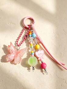 1pc New Resin Flower Butterfly Keychain, Girly Backpack Charm Gift Accessory - Multicolor - View 4