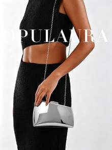OpulAura 1件裝金色歐美風女款壓克力晚宴手拿包，不對稱方盒設計搭配撞色扣環，適合派對、宴會/婚禮、情人節場合 - 銀色 - 查看 9