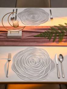 1-6pcs Gold Rose Hollow Placemats, Luxury Modern PVC Irregular Flower Heat-Insulating Non-Slip Table Mats, Suitable For Wedding, Dinner Party, Christmas, Valentine's Day Table Decor, All Seasons - Multicolor - View 11