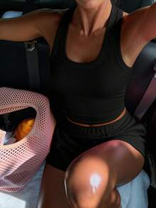Unadoll Women Fall Black Casual Sporty Two‑Piece Set, Ribbed Racerback Crop Tank & Drawstring Shorts For Back To School, Sports & Daily Wear - Black - View 10