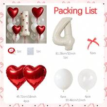 23pcs Red Bow Balloons Set, Includes 32-Inch 0-9 Cream White Number Foil Balloons, With Ribbon Bow Decorations. Perfect For Birthday Party Decor, Couples Anniversary And Valentine's Day Celebration. Romantic Party Decorations. - Red - View 16