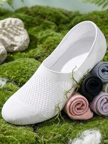 1/2/4/6 Pairs Women's Solid Color Summer Thin White Mesh Breathable No-Slip Invisible Short Socks, Couple Socks - Multicolor - View 3