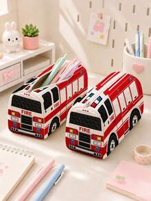 校園風「FIRE BUS」圖案鉛筆袋/文具收納袋－多功能大容量設計，可用於存放辦公用品、創意多功能鉛筆袋或便攜旅行化妝包，適合學生與成人日常使用，滿足文具收納、日常整理、過夜旅行、度假與健身房收納需求，開學必備宿舍用品（2D圖案，非刺繡） - 多色 - 查看 1