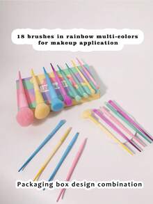 17 Pieces Of Macaron Colored High-Quality Fibers, Complete Set Of Makeup Brushes - Multicolor - View 1