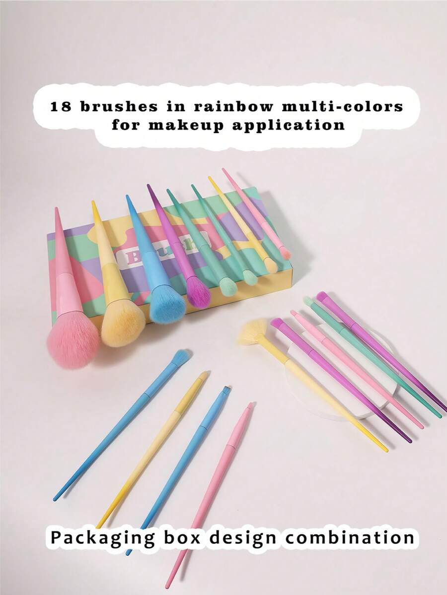 17 Pieces Of Macaron Colored High-Quality Fibers, Complete Set Of Makeup Brushes - Multicolor - View 1