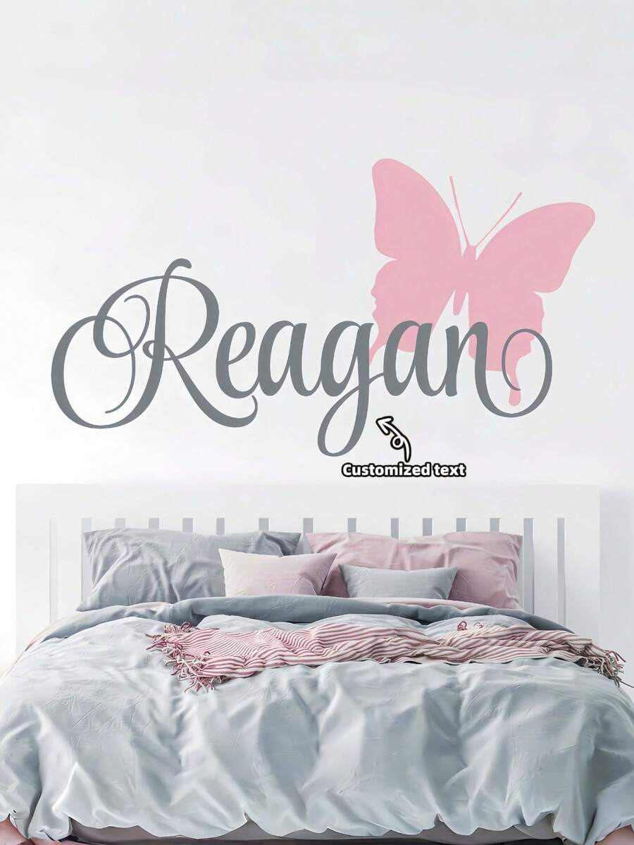Personalized Butterfly Monogram Name Wall Decal Self Adhesive Sticker Room Decor(Sticker Only) - Multicolor - View 1