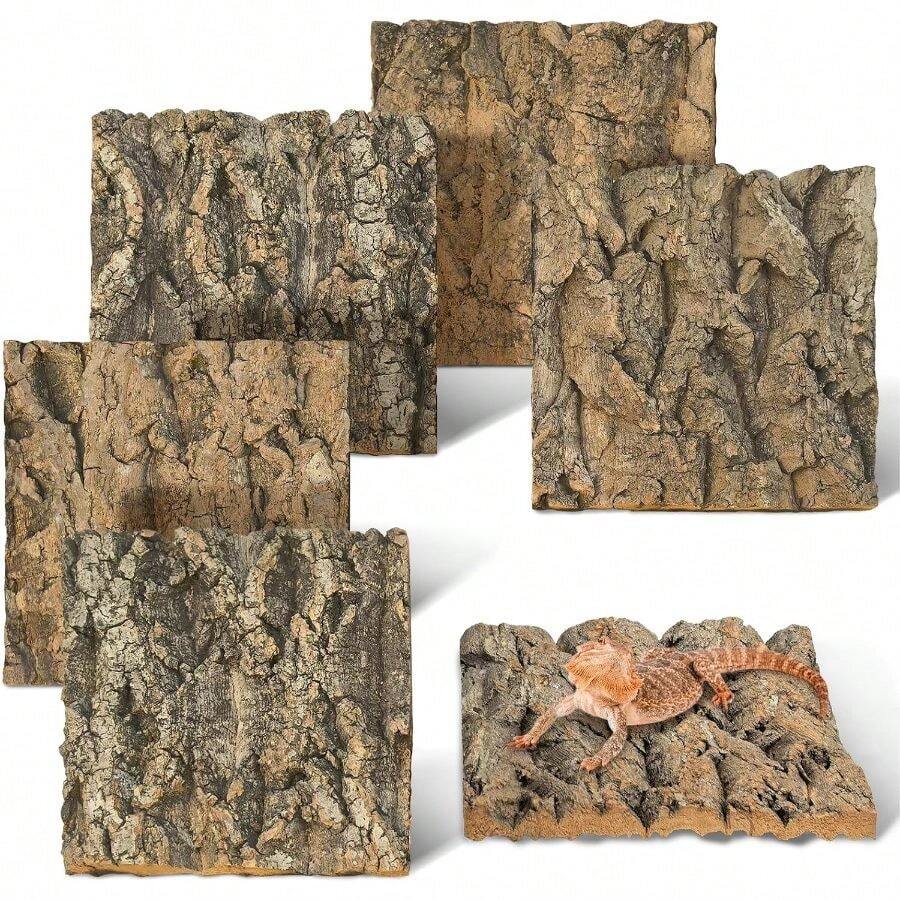 Natural Reptile Cork Bark Bedding Bearded Climbing Wall 6PCS Cork Wood Terrarium Background Decor Crested Gecko Accessories Snake Chameleon Tortoise - 6Pcs-(5.91" * 5.91") - View 1